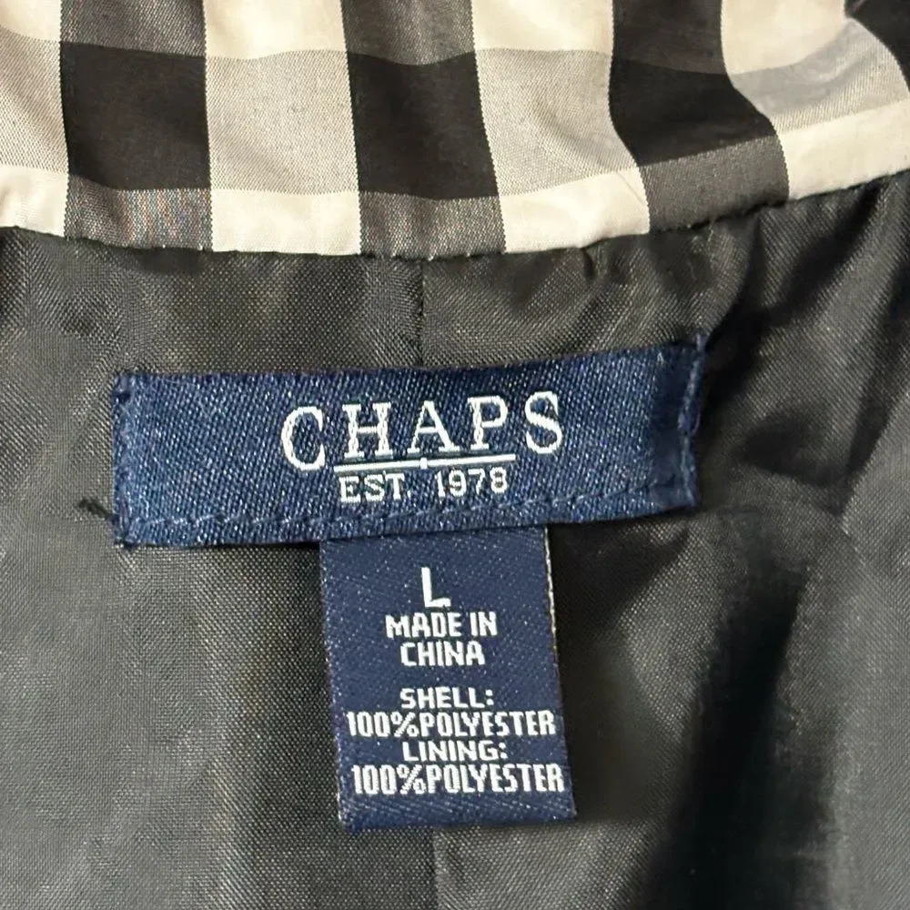 Chaps black white buffalo plaid checked patterned short trench Large staple